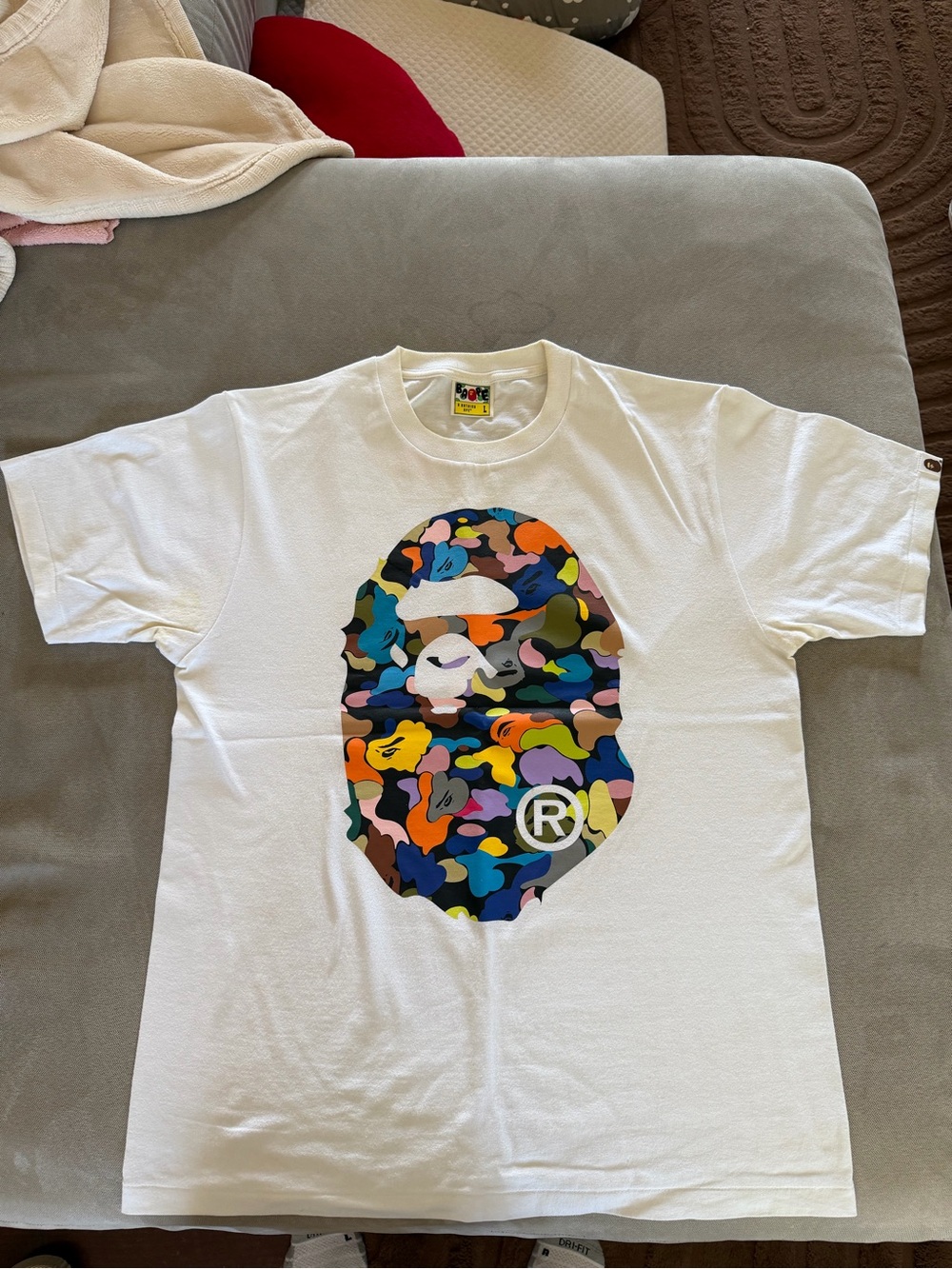 BAPE Men’s White Multi Camo Big Ape Head T-Shirt Size: Large